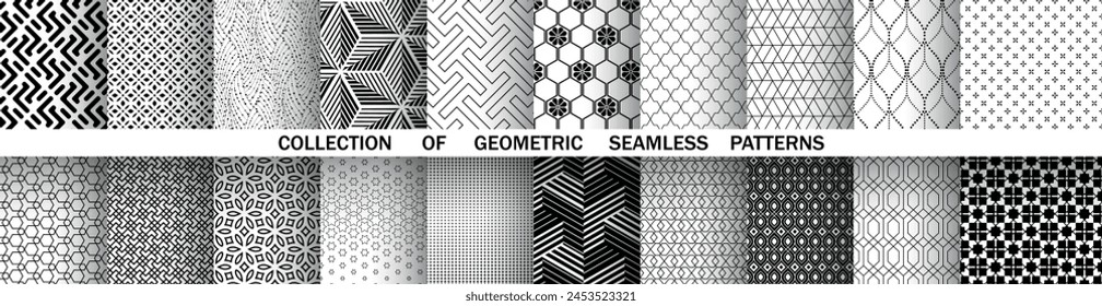 Geometric set of seamless black and white patterns. Simple vector graphics.