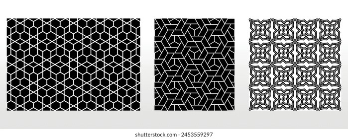 Geometric set of seamless black and white patterns. Simple vector graphics.