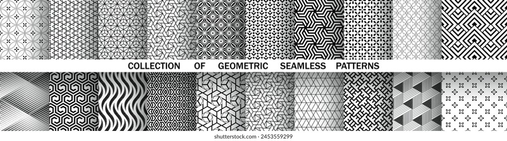 Geometric set of seamless black and white patterns. Simple vector graphics.