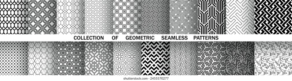 Geometric set of seamless black and white patterns. Simple vector graphics.