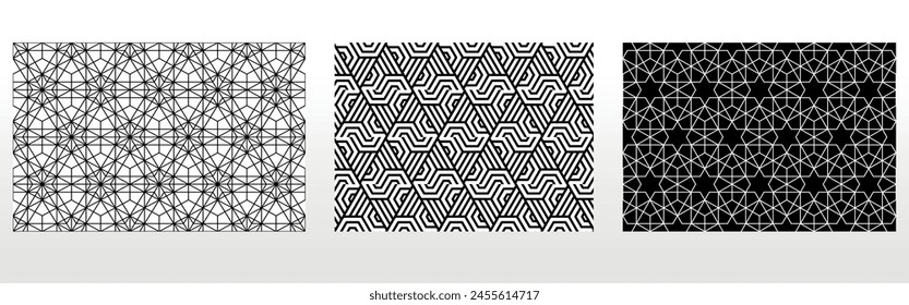 Geometrischer Satz von nahtlosen Schwarzweißmustern. Einfache Vektorgrafik-Grafik.