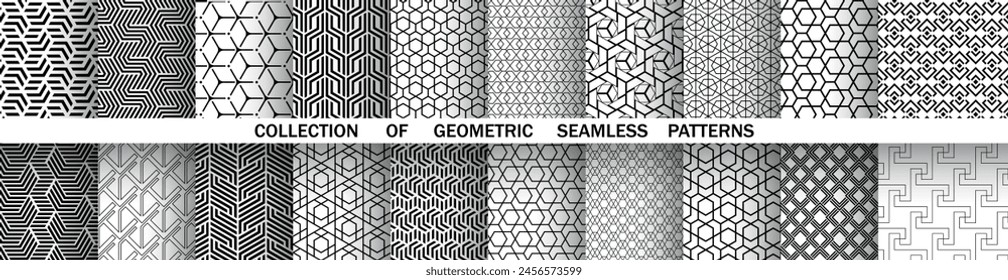 Geometrischer Satz von nahtlosen Schwarzweißmustern. Einfache Vektorgrafik-Grafik.