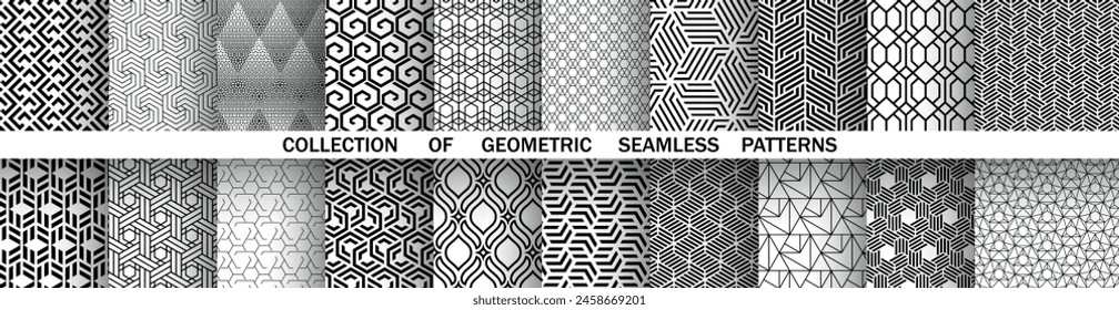 Geometric set of seamless black and white patterns. Simple vector graphics.