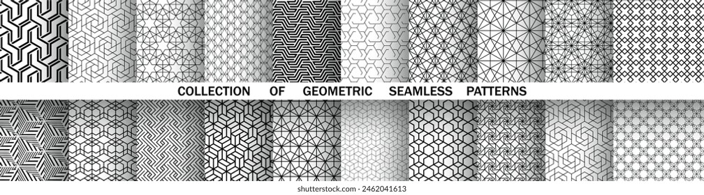Geometric set of seamless black and white patterns. Simple vector graphics.