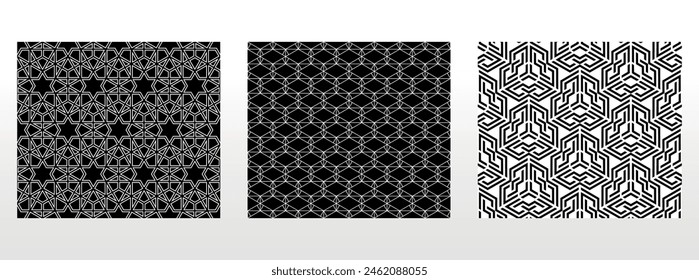 Conjunto geométrico de patrones en blanco y negro sin fisuras. Gráficos de Vector sencillos.