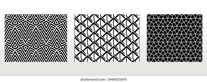 Geometric set of seamless black and white patterns. Simple vector graphics.