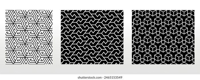 Geometric set of seamless black and white patterns. Simple vector graphics.