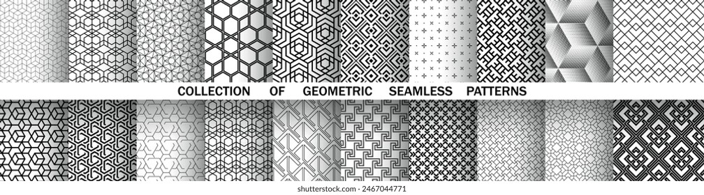 Geometric set of seamless black and white patterns. Simple vector graphics.