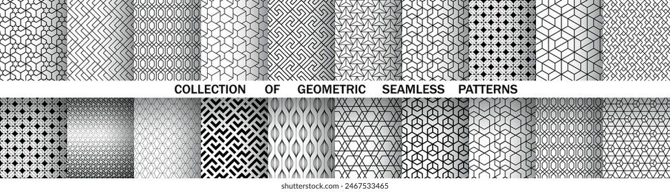 Conjunto geométrico de patrones en blanco y negro sin fisuras. Gráficos de Vector sencillos.