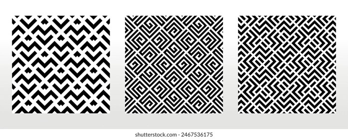 Geometric set of seamless black and white patterns. Simple vector graphics.