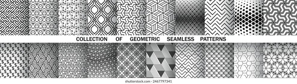 Geometric set of seamless black and white patterns. Simple vector graphics.