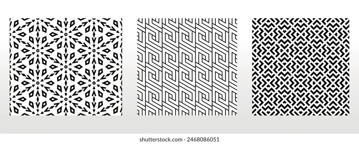 Geometric set of seamless black and white patterns. Simple vector graphics.