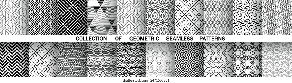 Geometric set of seamless black and white patterns. Simple vector graphics.