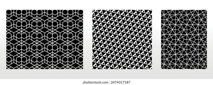 Geometric set of seamless black and white patterns. Simple vector graphics.