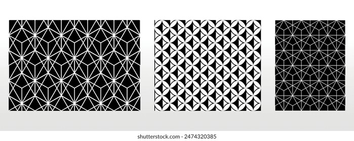 Conjunto geométrico de patrones en blanco y negro sin fisuras. Gráficos de Vector sencillos.