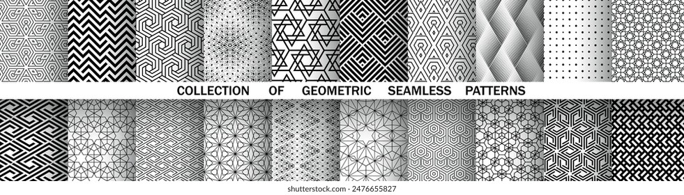 Geometric set of seamless black and white patterns. Simple vector graphics.