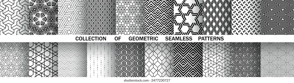 Conjunto geométrico de patrones en blanco y negro sin fisuras. Gráficos de Vector sencillos.