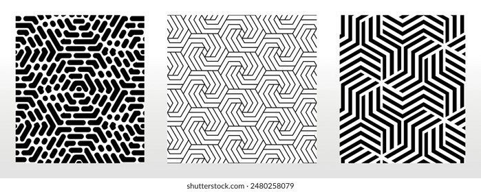 Geometric set of seamless black and white patterns. Simple vector graphics.