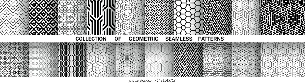 Geometric set of seamless black and white patterns. Simple vector graphics.