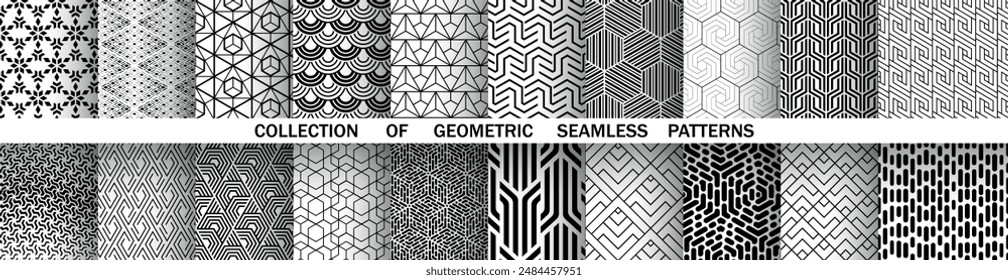 Geometric set of seamless black and white patterns. Simple vector graphics.