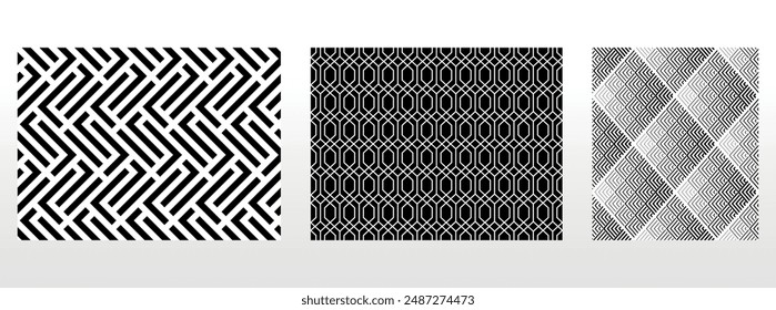 Geometric set of seamless black and white patterns. Simple vector graphics.