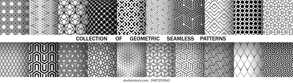 Geometric set of seamless black and white patterns. Simple vector graphics.