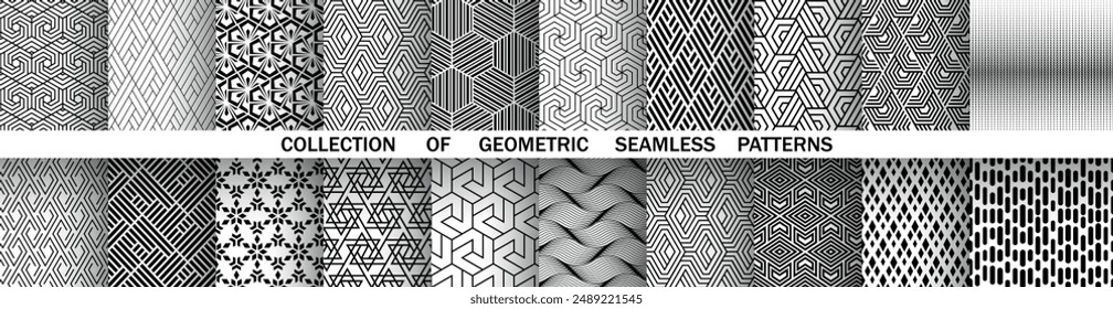 Geometric set of seamless black and white patterns. Simple vector graphics.