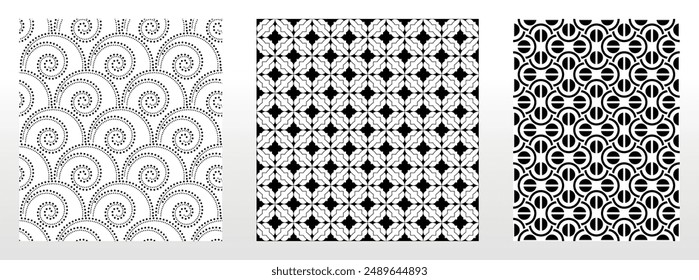 Conjunto geométrico de patrones en blanco y negro sin fisuras. Gráficos de Vector sencillos.