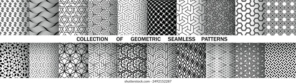 Geometric set of seamless black and white patterns. Simple vector graphics.