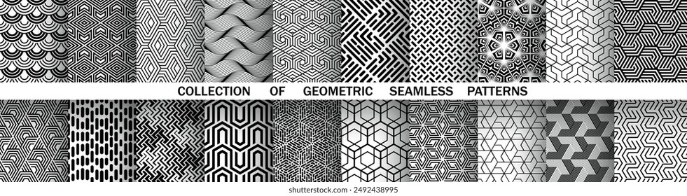 Geometric set of seamless black and white patterns. Simple vector graphics.
