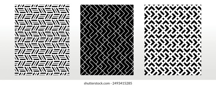 Geometric set of seamless black and white patterns. Simple vector graphics.