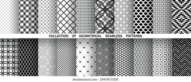 Geometric set of seamless black and white patterns. Simple vector graphics.