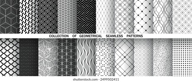 Geometric set of seamless black and white patterns. Simple vector graphics.