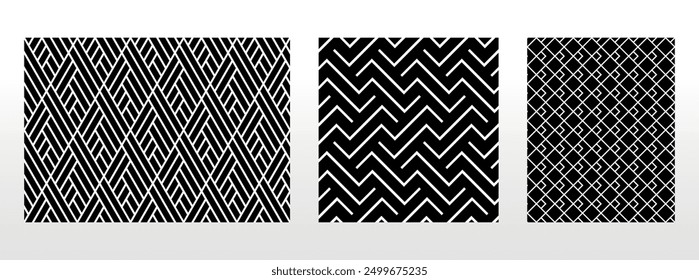 Geometric set of seamless black and white patterns. Simple vector graphics.