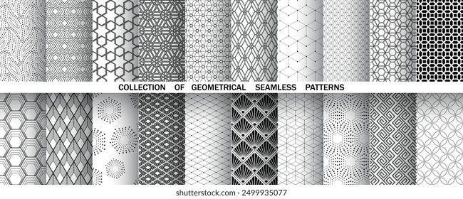 Geometrischer Satz von nahtlosen schwarz-weißen Mustern. Einfache Vektorgrafiken.