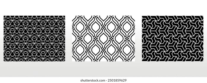 Geometric set of seamless black and white patterns. Simple vector graphics.