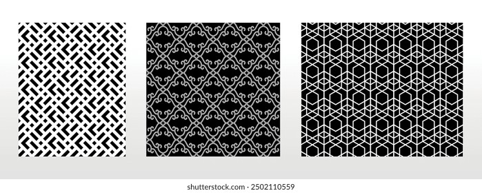 Geometric set of seamless black and white patterns. Simple vector graphics.