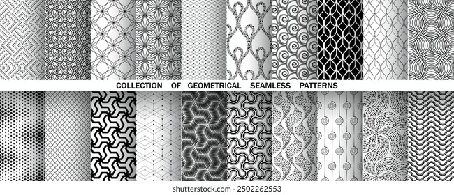 Conjunto geométrico de patrones en blanco y negro sin costuras. Gráficos de Vector simples.
