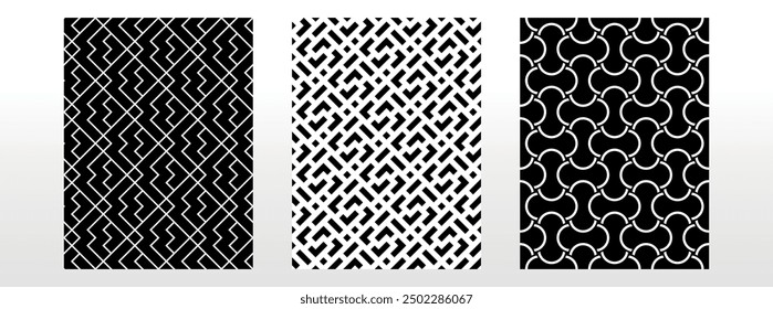 Geometric set of seamless black and white patterns. Simple vector graphics.