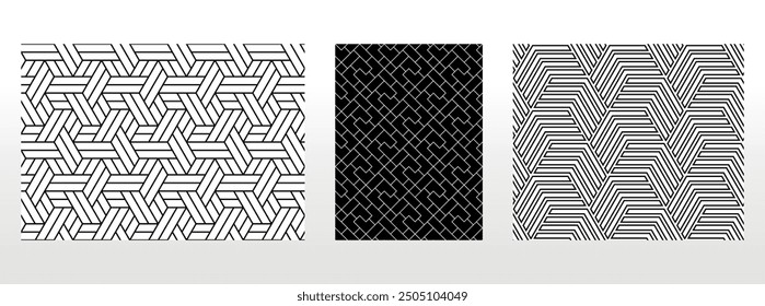 Geometric set of seamless black and white patterns. Simple vector graphics.