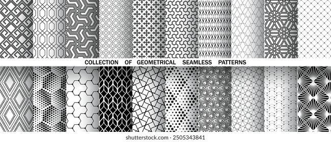 Conjunto geométrico de patrones en blanco y negro sin costuras. Gráficos de Vector simples.
