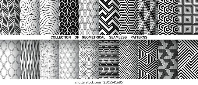 Geometric set of seamless black and white patterns. Simple vector graphics.
