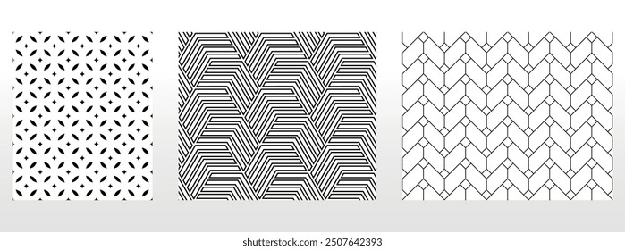 Geometric set of seamless black and white patterns. Simple vector graphics.