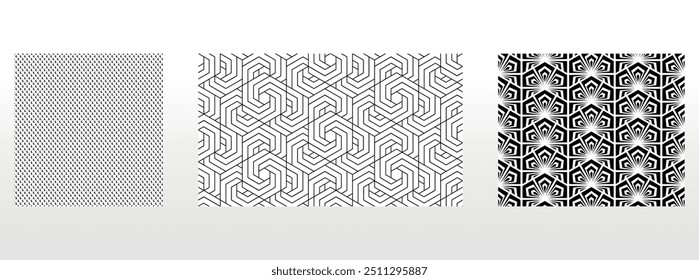 Geometric set of seamless black and white patterns. Simple vector graphics.