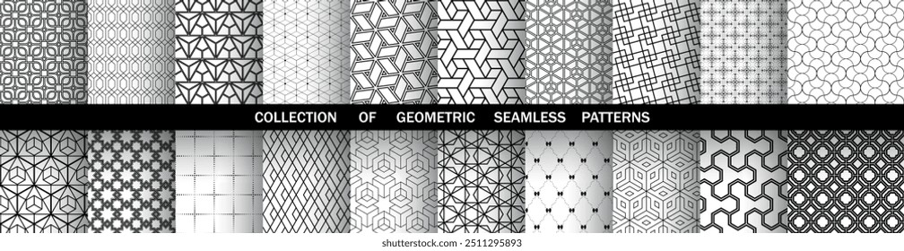 Conjunto geométrico de patrones en blanco y negro sin costuras. Gráficos de Vector simples.