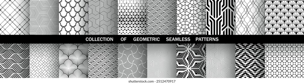 Geometric set of seamless black and white patterns. Simple vector graphics.