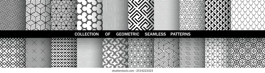 Conjunto geométrico de patrones en blanco y negro sin costuras. Gráficos de Vector simples.