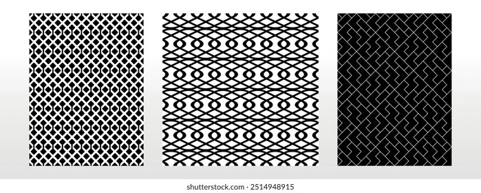 Geometric set of seamless black and white patterns. Simple vector graphics.
