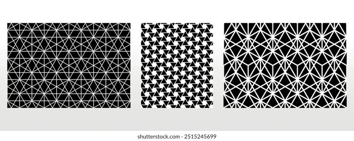 Conjunto geométrico de patrones en blanco y negro sin costuras. Gráficos de Vector simples.