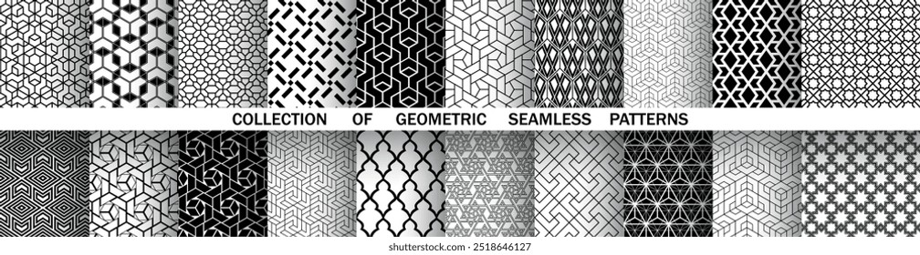 Conjunto geométrico de patrones en blanco y negro sin costuras. Gráficos de Vector simples.